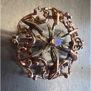 VTG Victorian, 14 karat yellow/rose gold opal pendant fairy flash Art Nouveau